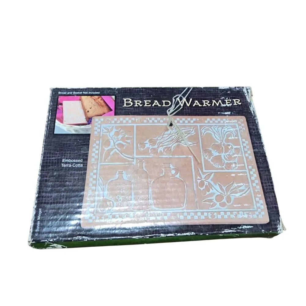 Terra Cotta Bread Warmer Tile Embossed Kitchen Table Server w/‎ Box